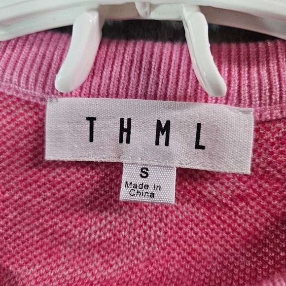 NWOT THML Sweater Women Small Chain Knit Pink‎ White - Picture 4 of 11